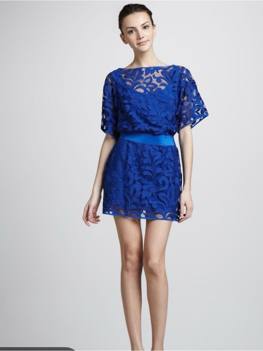 Milly Royal Blue Sz 2 Lace Mini Dress Drop Waist